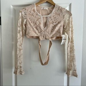 Lace Crop Top with Lining in Nude Color XS NWT